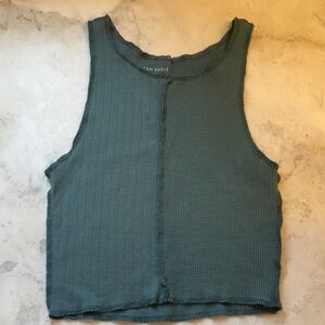 American Eagle Outfitters Teal Split-Texture Ribbed Tank